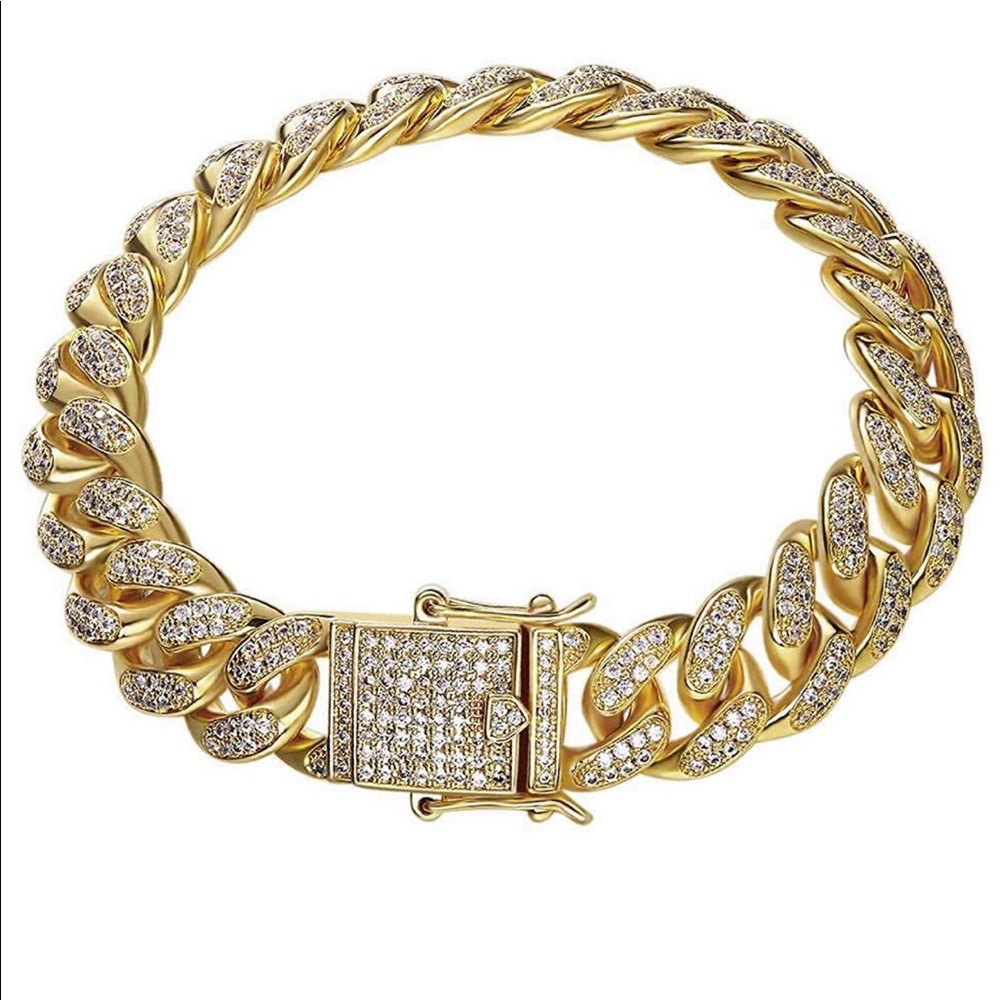 Cuban Link Chain Bracelet Diamond Iced Out 8.5 in.